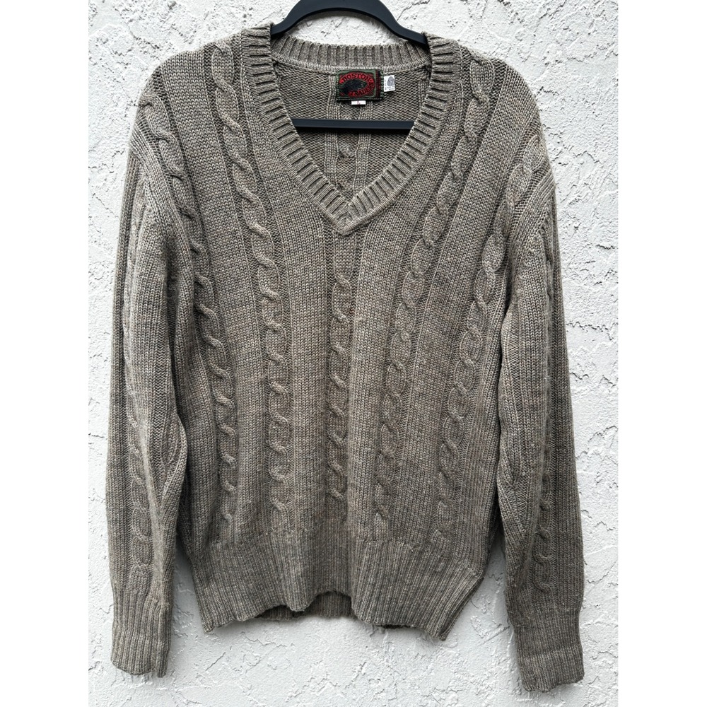 Boston Traders Mens 100% Pure Wool Cable Knit V-Neck Sweater Medium